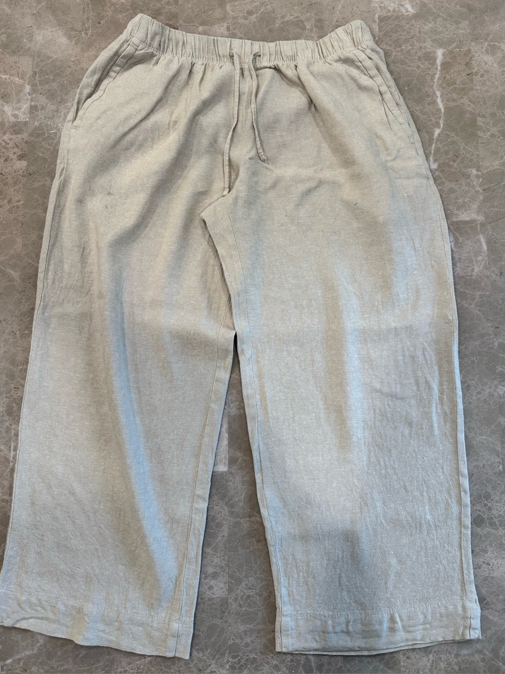 Old Navy High Rise Linen Blend Straight Pants Beige Petite Large